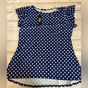 Lily Blue and White Polka Dot Flutter Sleeve Blouse